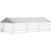 Outdoor Dog Kennel with Adjustable & Rotatable Bowl Rack, Waterproof Cover, Secure Lock, 19.7' x 7.5' x 5.2'