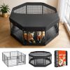 Dog Playpen 24 Inch 8 Panels Heavy Duty with Top Cover & Bottom Pad, Indoor Foldable Metal Exercise Pen Pet Fence with Door