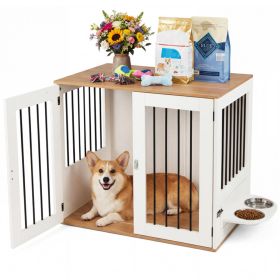 Furniture Style Dog Crate with 360° Rotating Feeder & 304 Stainless Steel Bowls, Double Locking Indoor Dog Kennel