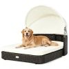Hand-Woven PE Rattan Dog Bed with Adjustable Canopy, Elevated Outdoor Pet Daybed with Washable Plush Cushion