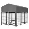 Dog Kennel Outdoor with Roof, 4.23'x5.82'x4.83' Welded Wire Enclosure, Heavy Duty Dog Crate with UV-Resistant Waterproof Cover