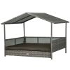Outdoor Dog Bed with Canopy, Rattan Dog Bed with Soft Cushion Removable Cover for Medium and Large Dogs, Charcoal Gray