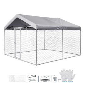 Outdoor Dog Kennel, 9.84 x 9.84 x 7.05 ft Large Dog Kennel with Secure Lock, Outside Dogs Enclosures with UV-Resistant & Waterproof Roof Cover