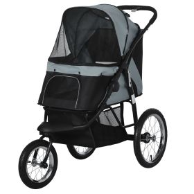 3 Wheels Pet Stroller for Small Dogs and Medium Dogs with Adjustable Canopy, Safety Tether, Storage Basket, Gray