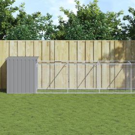 Dog House with Run Light Gray 43.3"x239.8"x43.3" Galvanized Steel