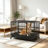 48" Heavy Duty Metal Dog Crate Kennel with Lockable Wheels Double Door Removable Tray Gray