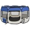 Dog Playpen Blue and Cream Polyester, Steel 43.3 x 43.3 x 22.8 in