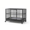 48" Heavy Duty Metal Dog Crate Kennel with Lockable Wheels Double Door Removable Tray Gray