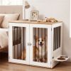 Furniture Style Dog Crate with 360° Rotating Feeder & 304 Stainless Steel Bowls, Double Locking Indoor Dog Kennel