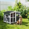 Cabin-Style Wooden Dog House for Large Dogs with Openable Roof & Giant Window,Gray