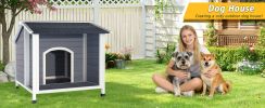Outdoor Dog House, Weatherproof Wooden Dog Shelter with Asphalt Roof, Raised Floor Design, Easy Assembly, for Small to Medium Dogs