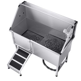 Stainless Steel Dog Washing Station, 62 inch Pet Grooming Tub w/ Ramp, PE Water Filter Board (Size/Ramp or Stairs/Door Opening Method: 62 inch/Ramp/Left)